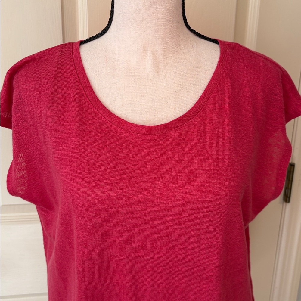 NWT Tahari 100% Linen Button Back Cap Sleeve Top Red size Large - Picture 3 of 9